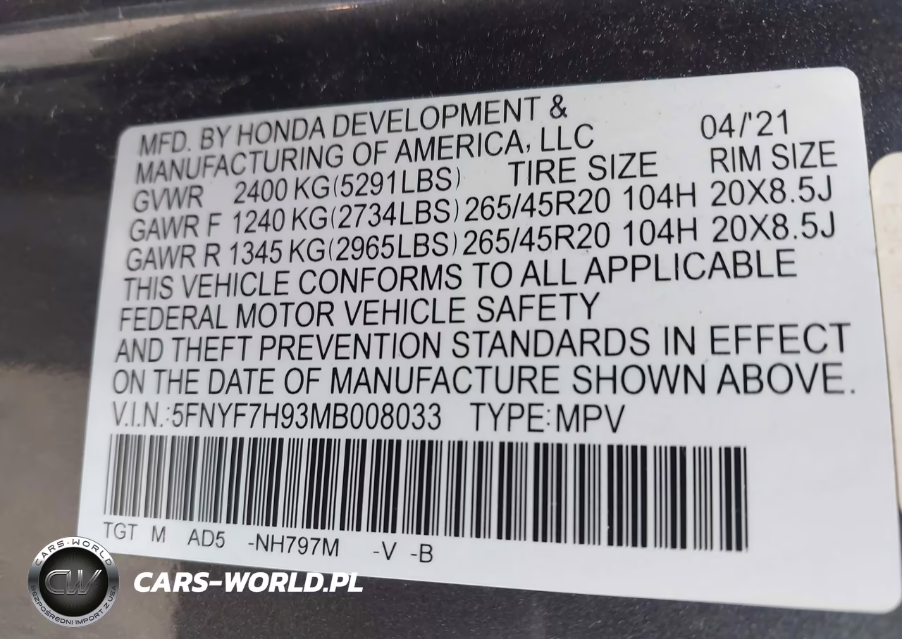 2021 Honda Passport 2Wd Touring VIN:5FNYF7H93MB008033 - 9