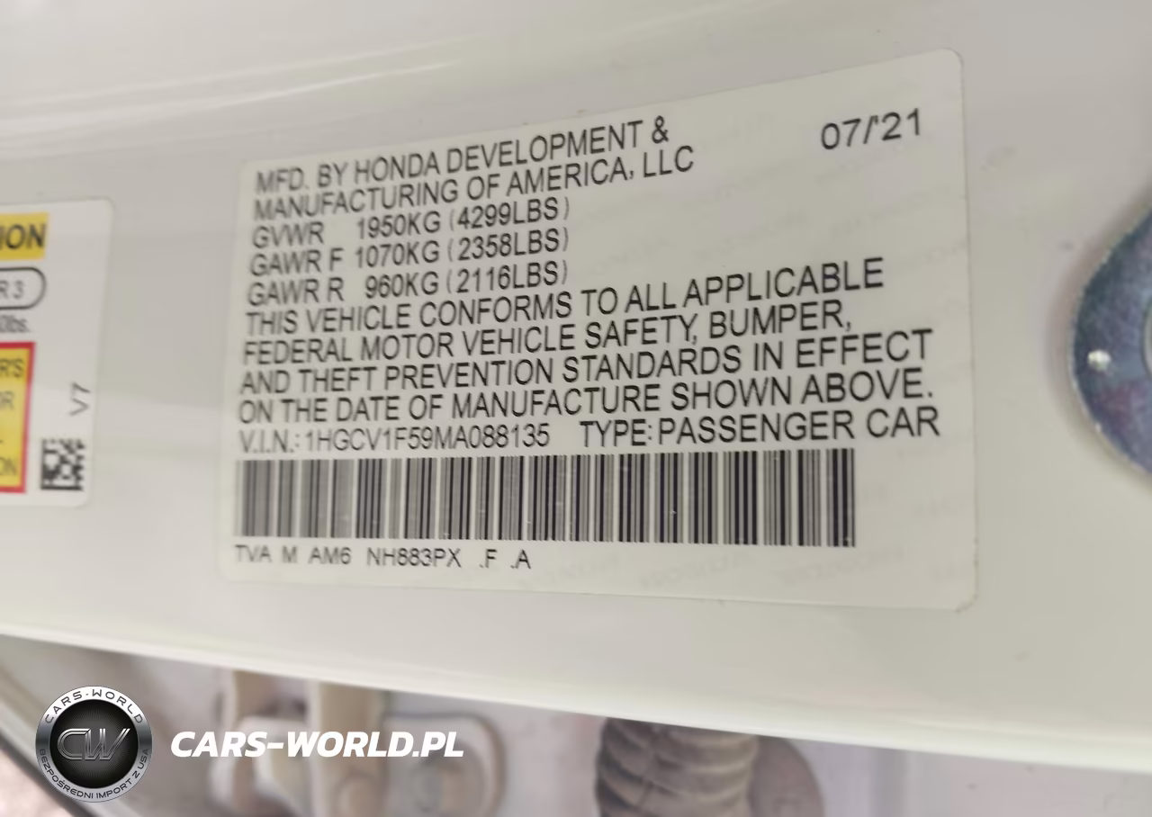 2021 Honda Accord Ex-L VIN:1HGCV1F59MA088135 - 9
