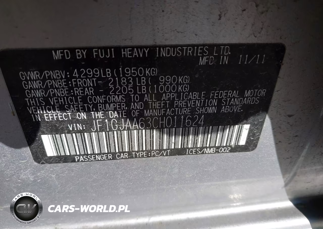 2012 Subaru Impreza 2.0I VIN:JF1GJAA63CH011624 - 9