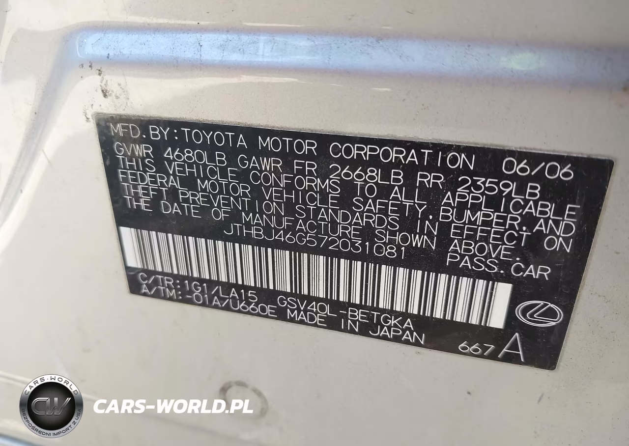 2007 Lexus Es 350 VIN:JTHBJ46G572031081 - 9