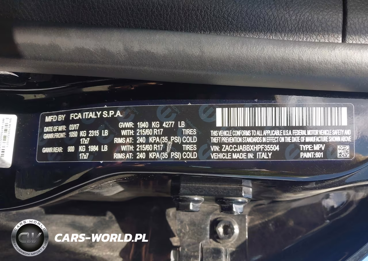 2017 Jeep Renegade Latitude Fwd VIN:ZACCJABBXHPF35504 - 9