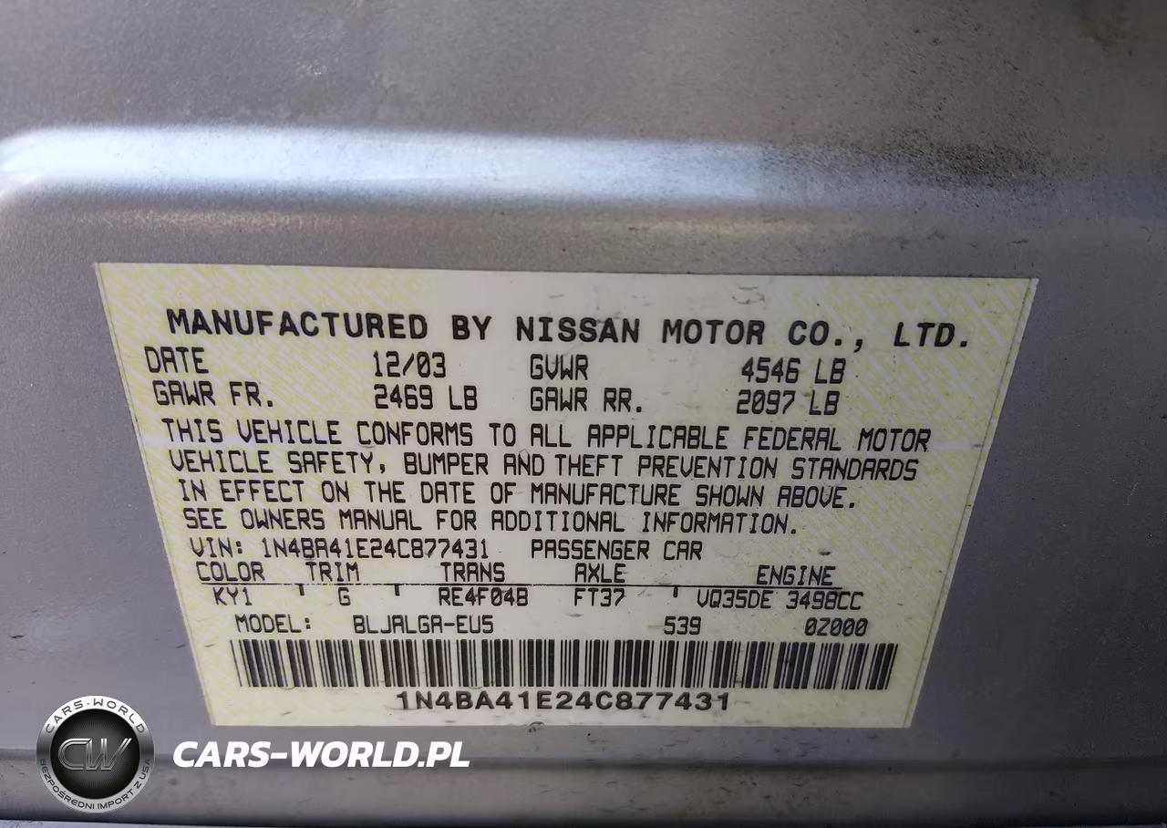 2004 Nissan Maxima 3.5 Sl VIN:1N4BA41E24C877431 - 9