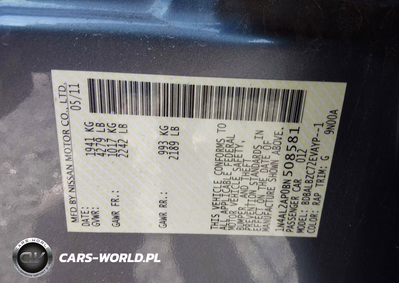 2011 Nissan Altima 2.5 S VIN:1N4AL2AP0BN508581 - 9