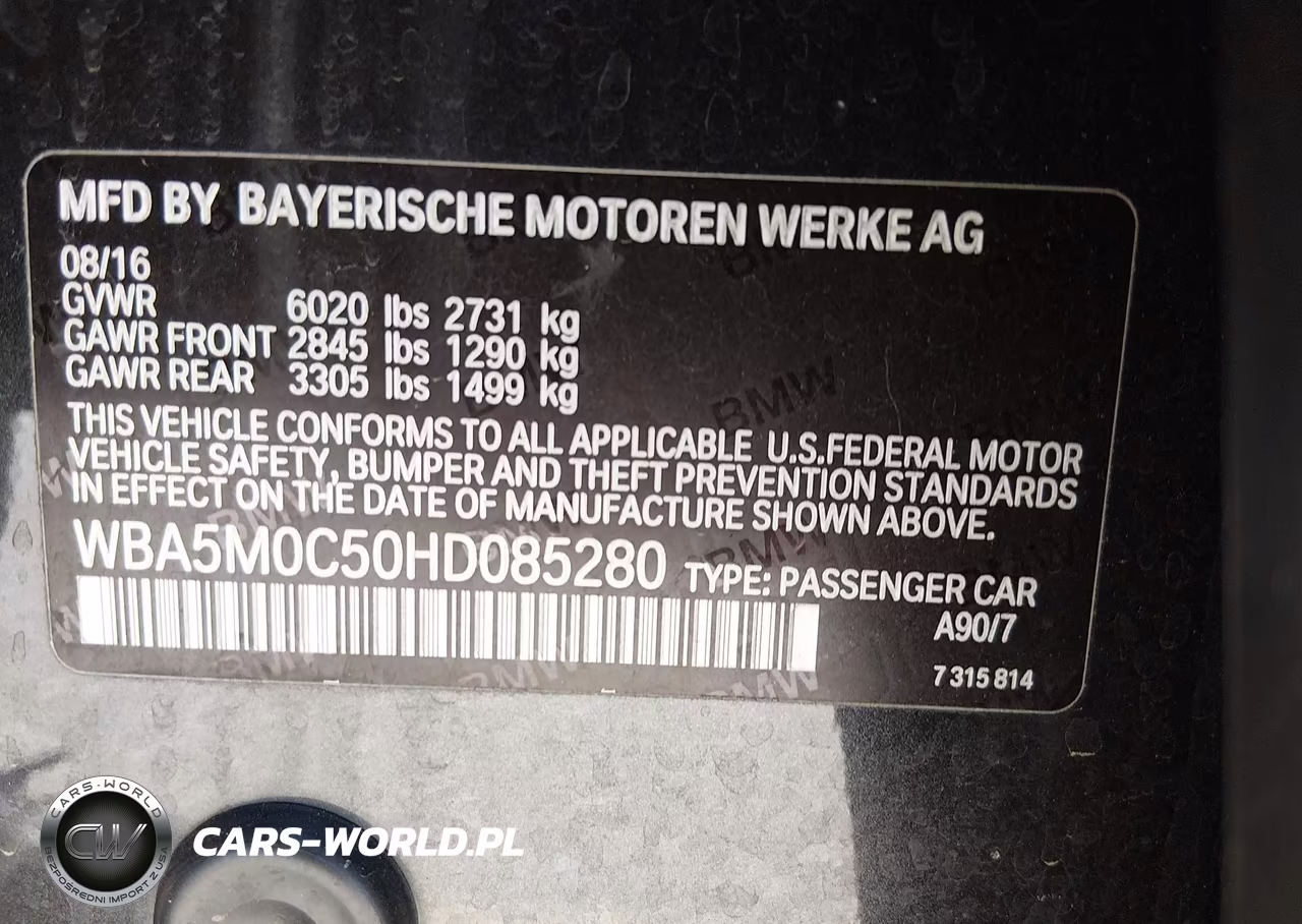2017 BMW 550I Gran Turismo xDrive VIN:WBA5M0C50HD085280 - 9