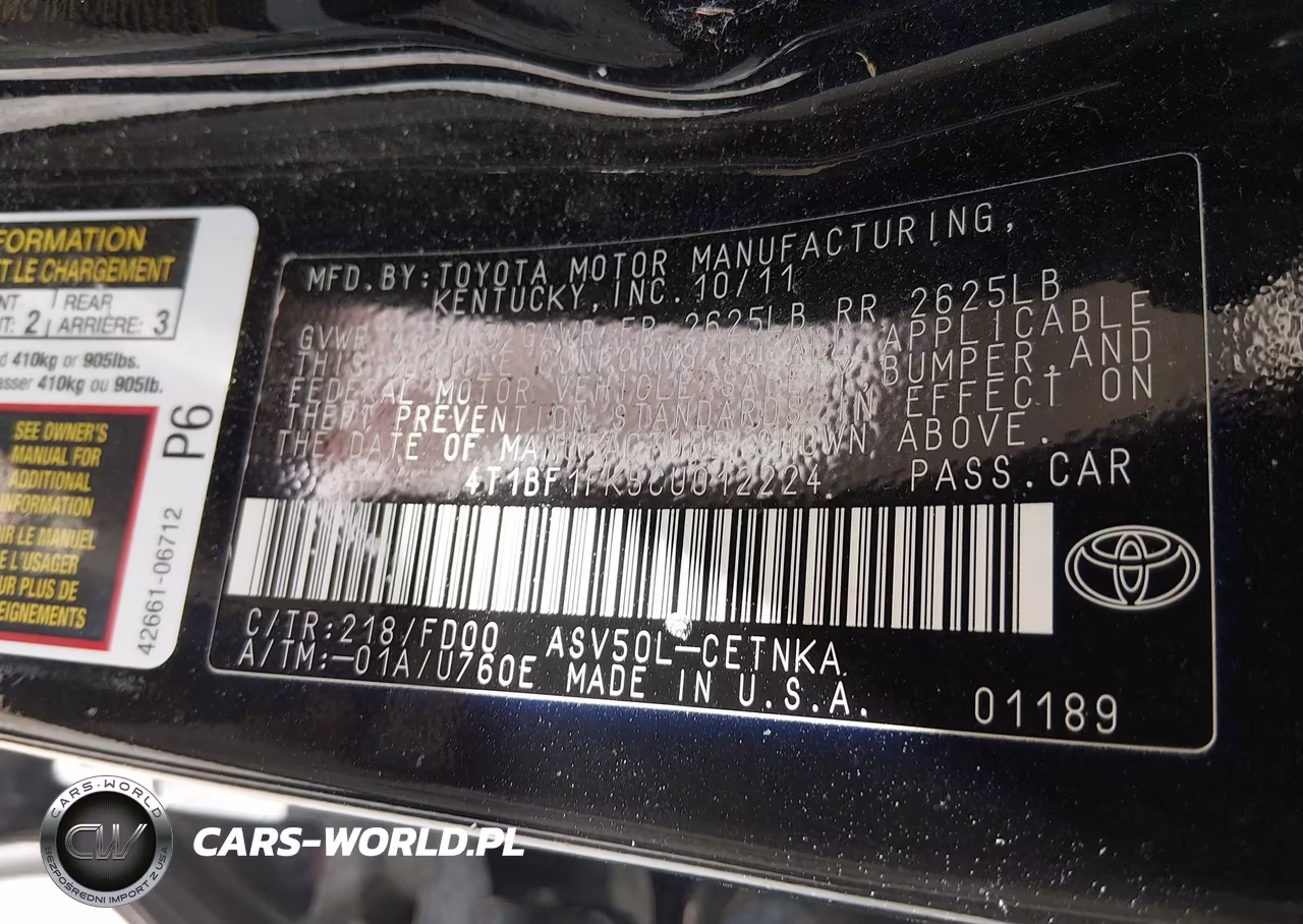 2012 Toyota Camry Le VIN:4T1BF1FK5CU012224 - 9