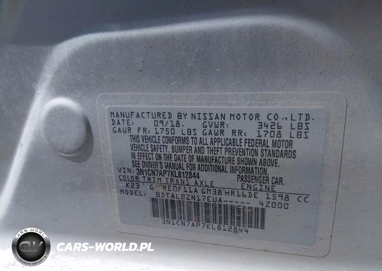 2019 Nissan Versa 1.6 Sv VIN:3N1CN7AP7KL812844 - 9