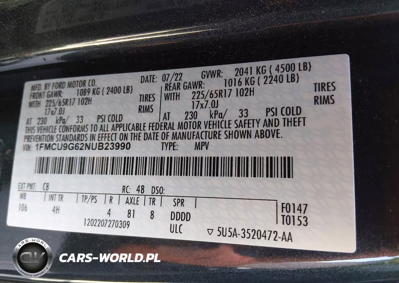 2022 Ford Escape Se VIN:1FMCU9G62NUB23990 - 9