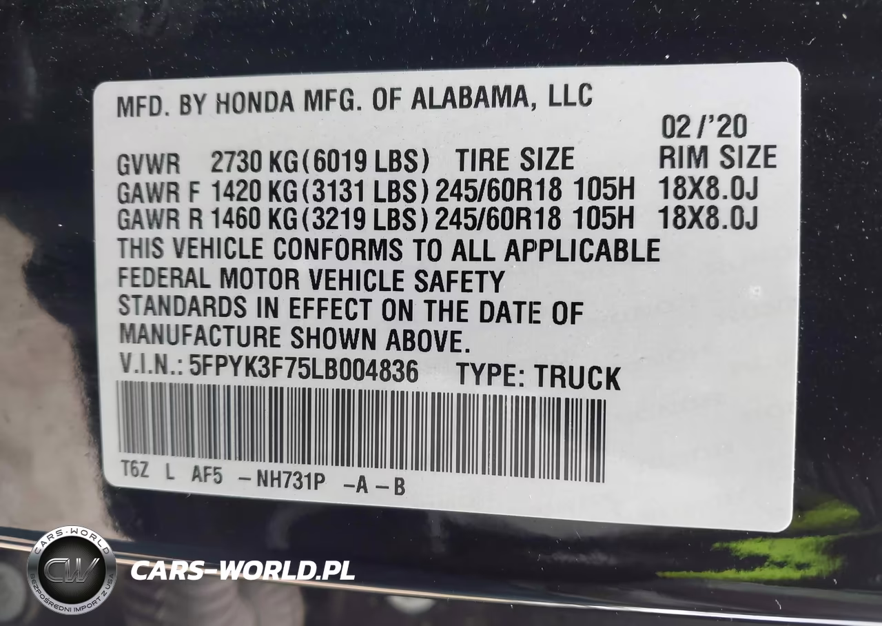 2020 Honda Ridgeline Rtl-E VIN:5FPYK3F75LB004836 - 9