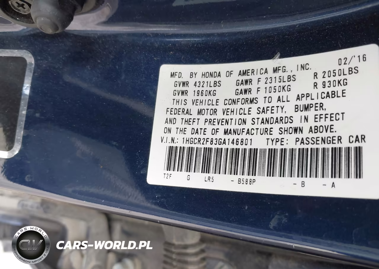 2016 Honda Accord Ex-L VIN:1HGCR2F83GA146801 - 9