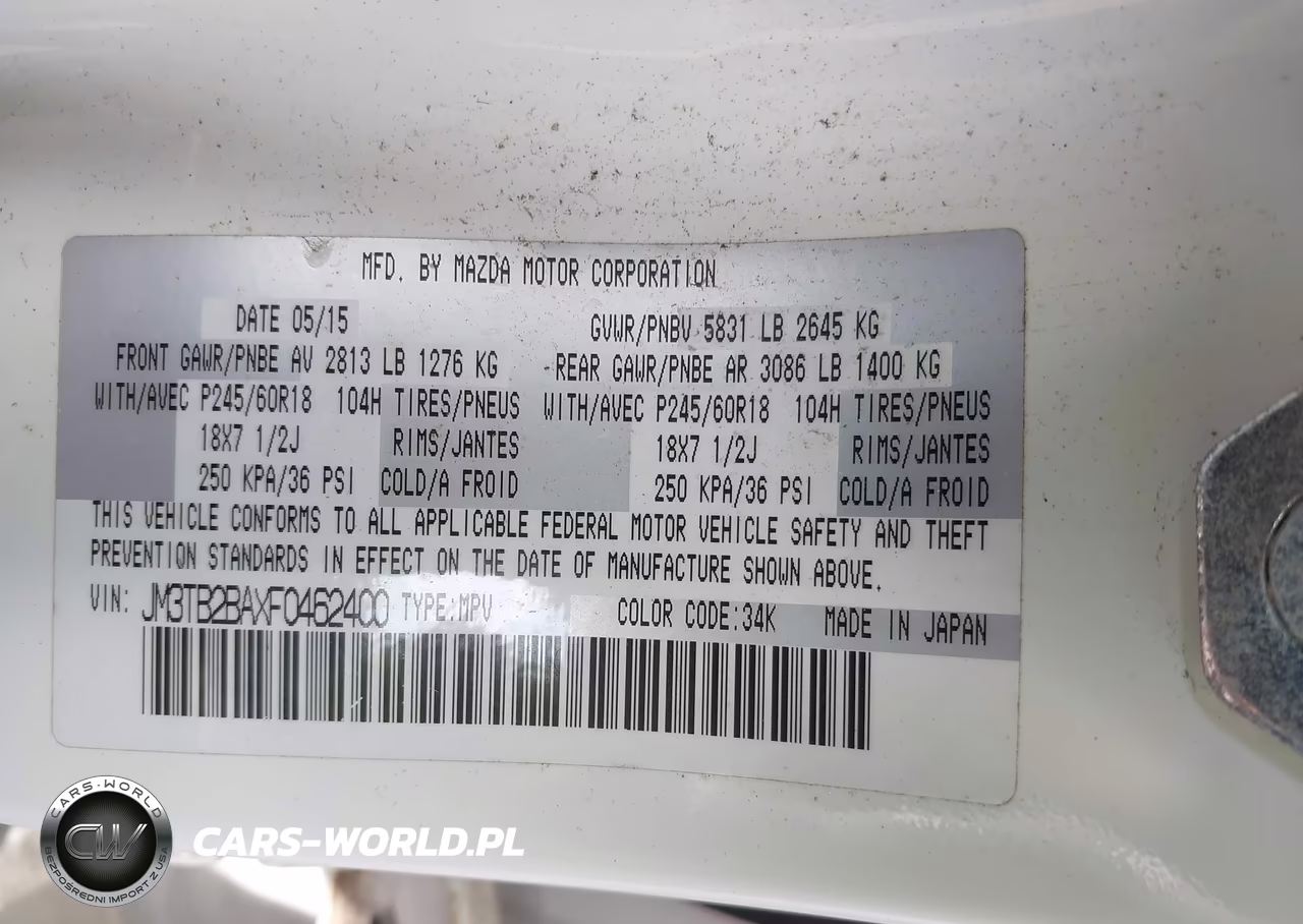 2015 Mazda Cx-9 Sport VIN:JM3TB2BAXF0462400 - 9