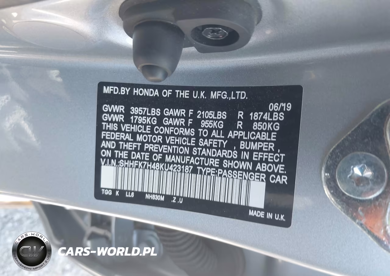 2019 Honda Civic Sport VIN:SHHFK7H48KU423187 - 9