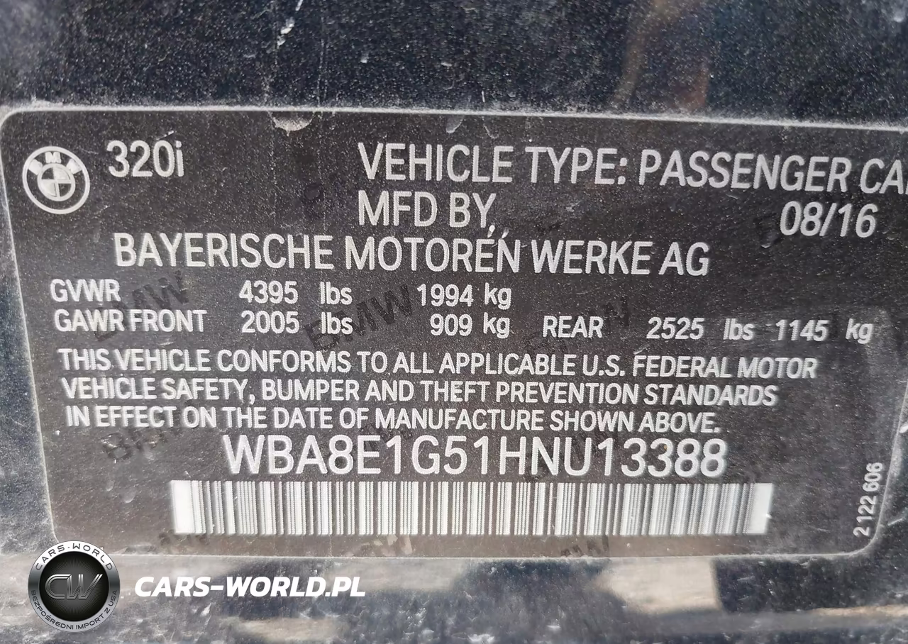 2017 BMW 320I VIN:WBA8E1G51HNU13388 - 9
