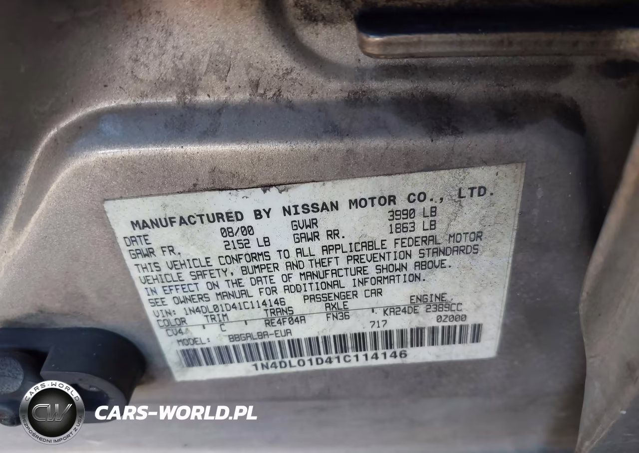 2001 Nissan Altima Gxe VIN:1N4DL01D41C114146 - 9