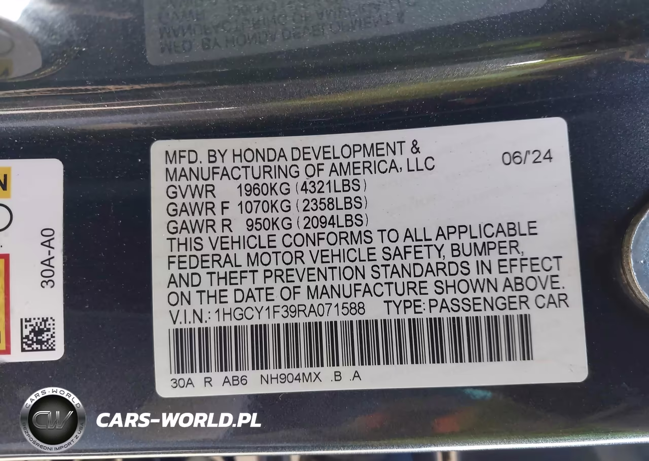 2024 Honda Accord Ex VIN:1HGCY1F39RA071588 - 9