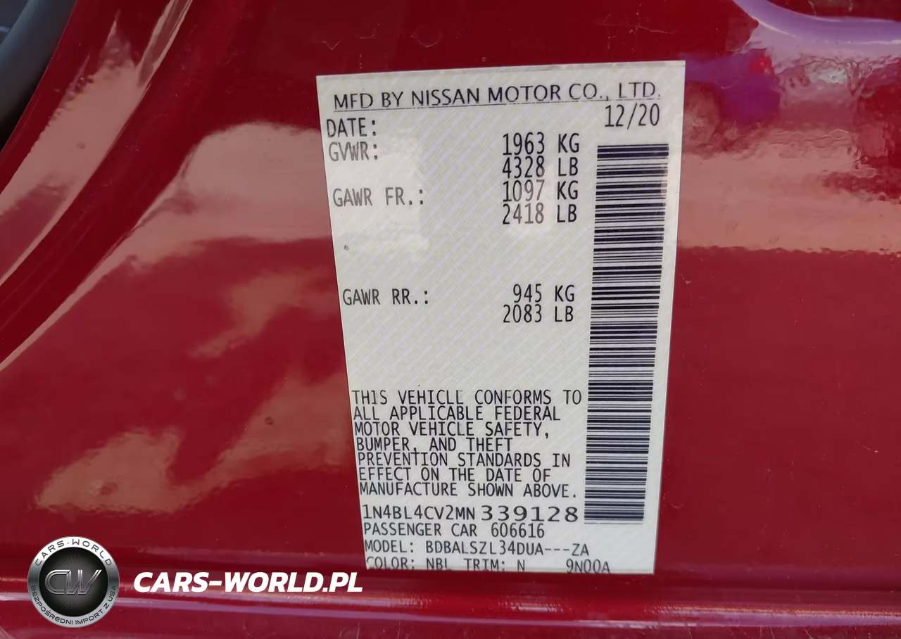 2021 Nissan Altima Sr Fwd VIN:1N4BL4CV2MN339128 - 9