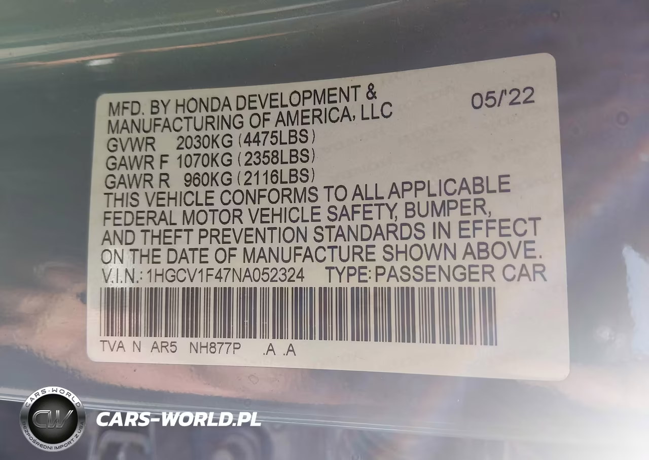 2022 Honda Accord Sport Special Edition VIN:1HGCV1F47NA052324 - 9