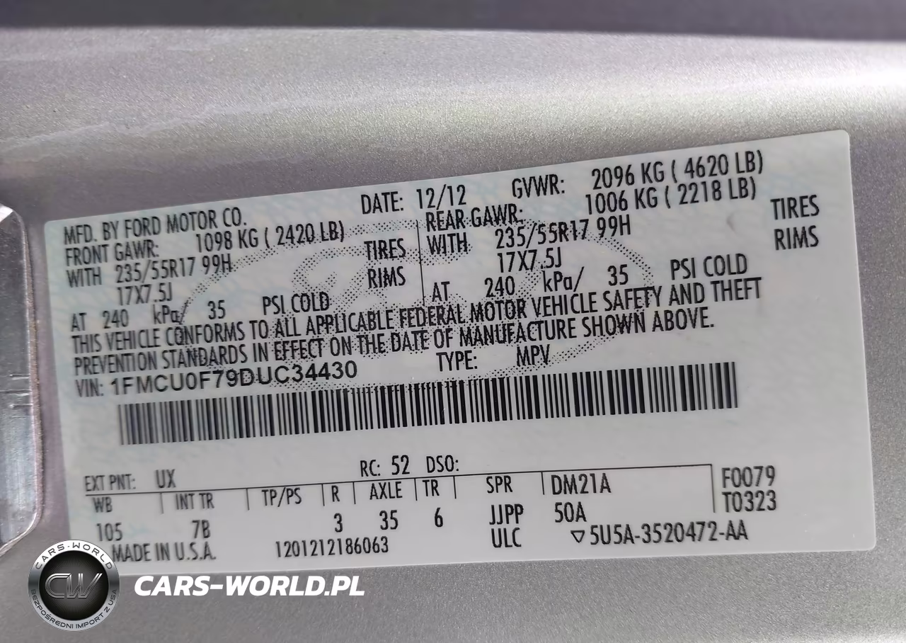 2013 Ford Escape S VIN:1FMCU0F79DUC34430 - 9