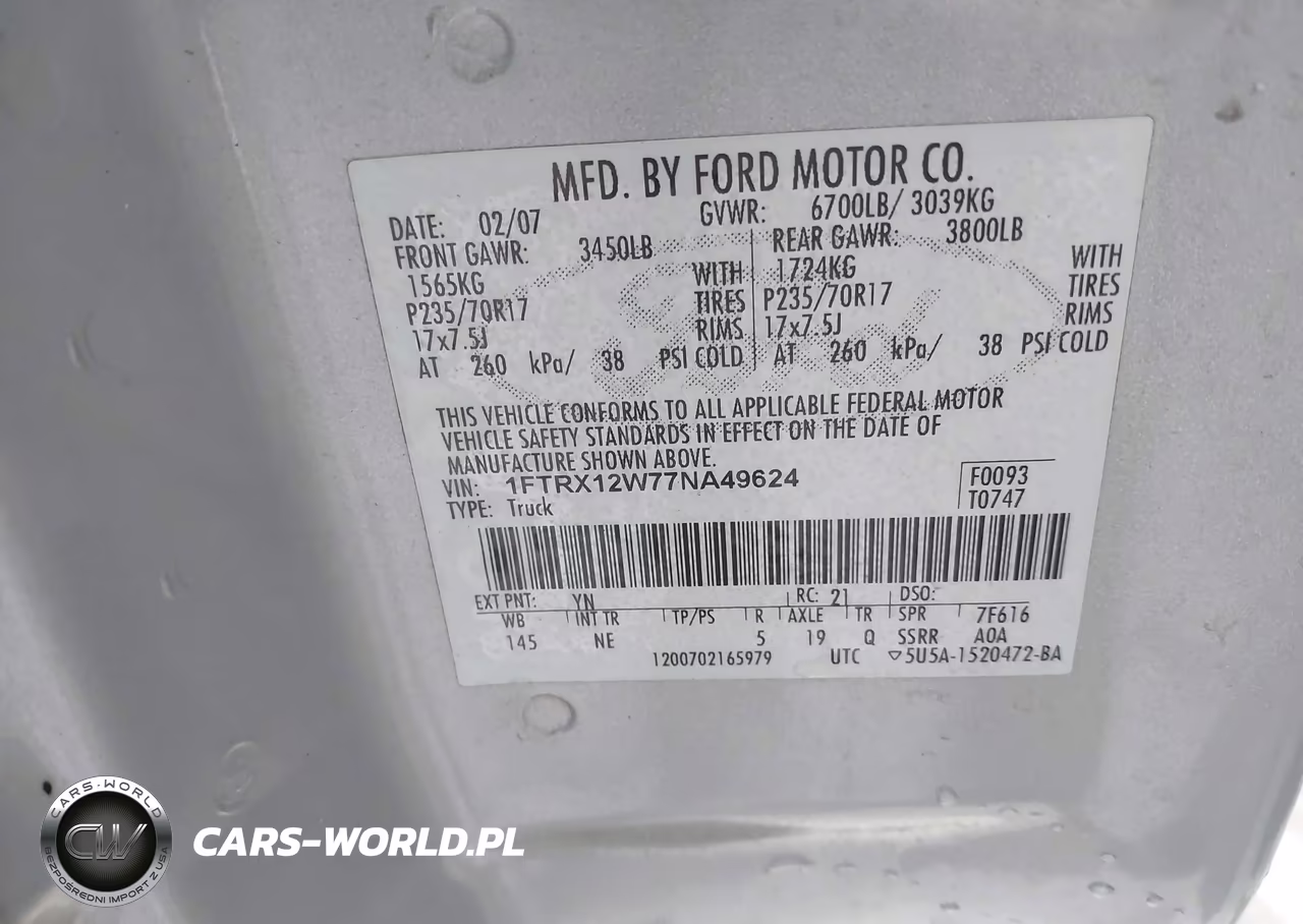 2007 Ford F-150 Stx-Xl-Xlt VIN:1FTRX12W77NA49624 - 9