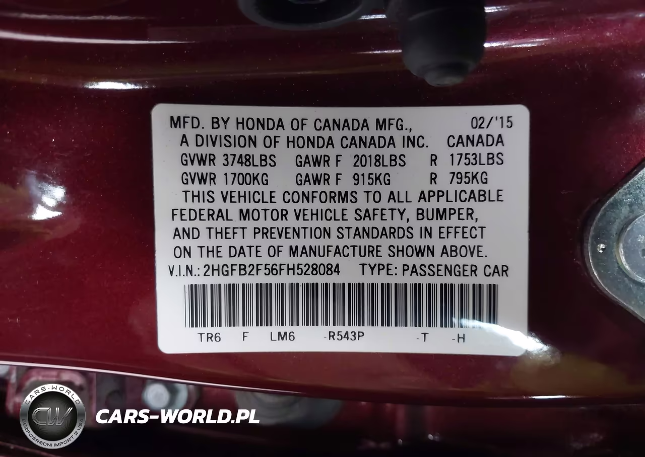 2015 Honda Civic Lx VIN:2HGFB2F56FH528084 - 9