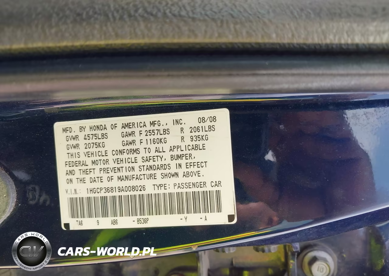 2009 Honda Accord 3.5 Ex-L VIN:1HGCP36819A008026 - 9