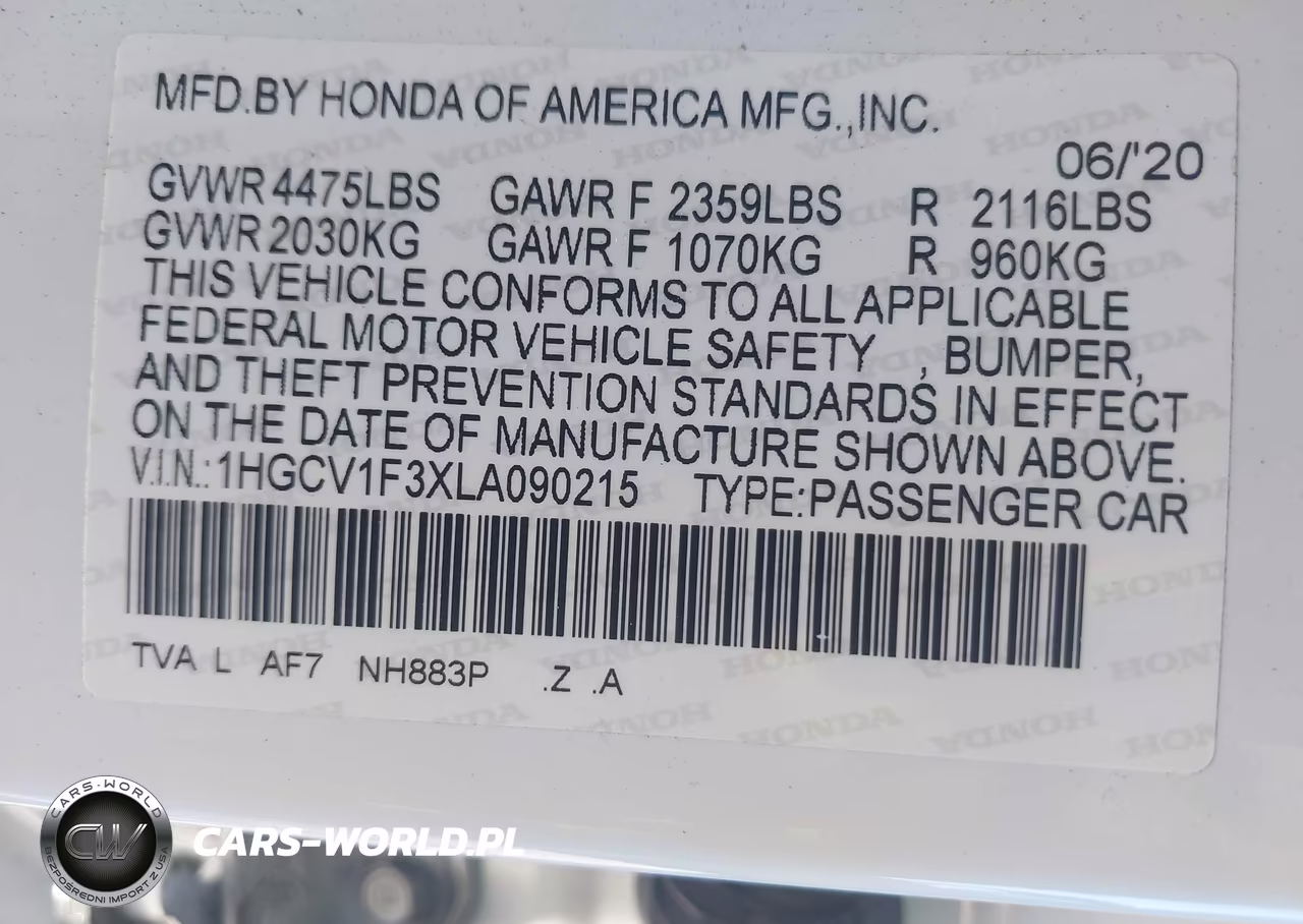 2020 Honda Accord Sport VIN:1HGCV1F3XLA090215 - 9