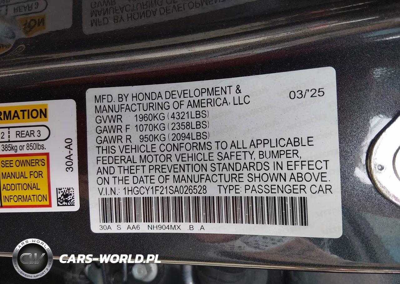 2025 Honda Accord Lx VIN:1HGCY1F21SA026528 - 9
