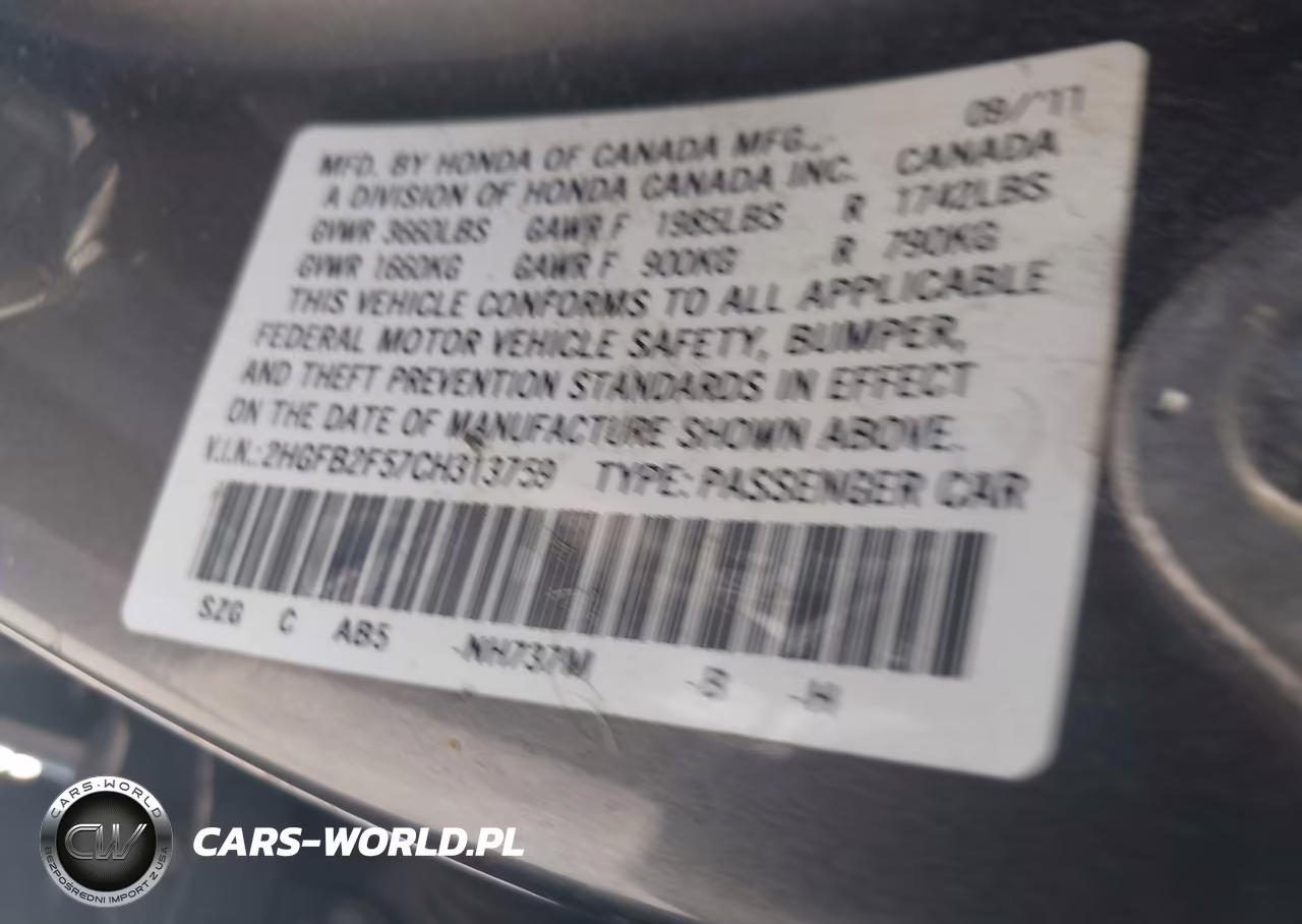 2012 Honda Civic Lx VIN:2HGFB2F57CH313759 - 9