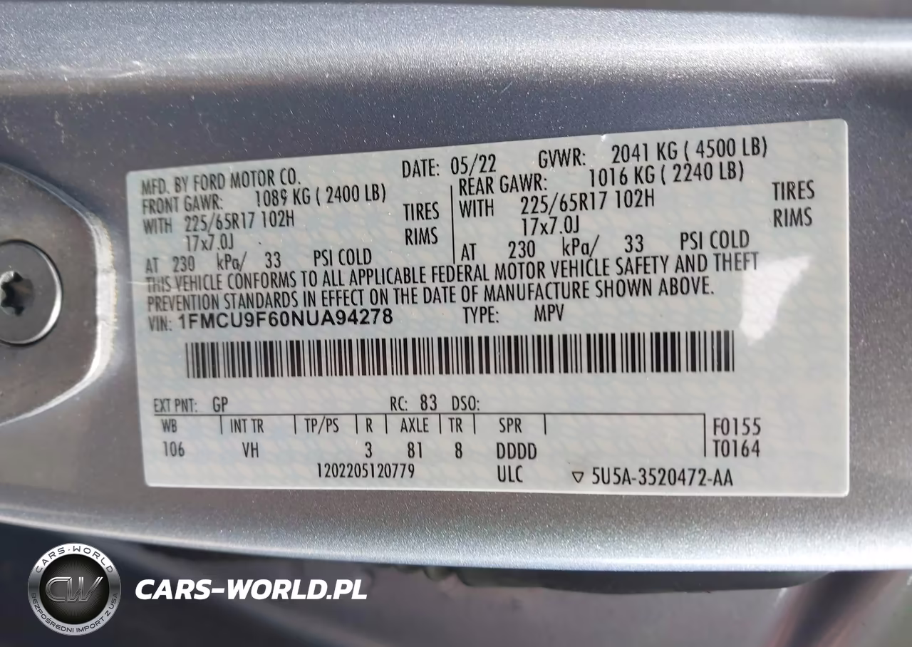 2022 Ford Escape S VIN:1FMCU9F60NUA94278 - 9