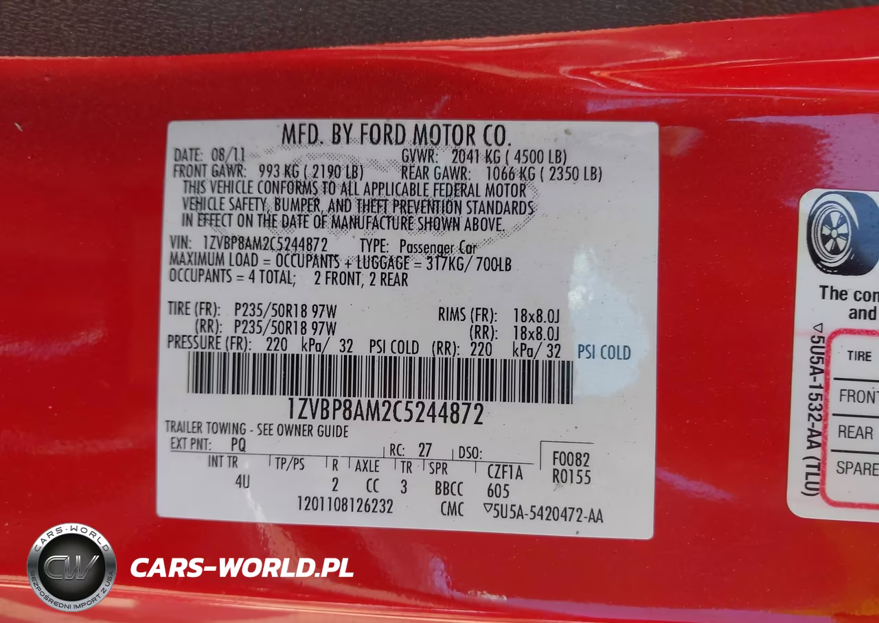 2012 Ford Mustang V6 Premium VIN:1ZVBP8AM2C5244872 - 9
