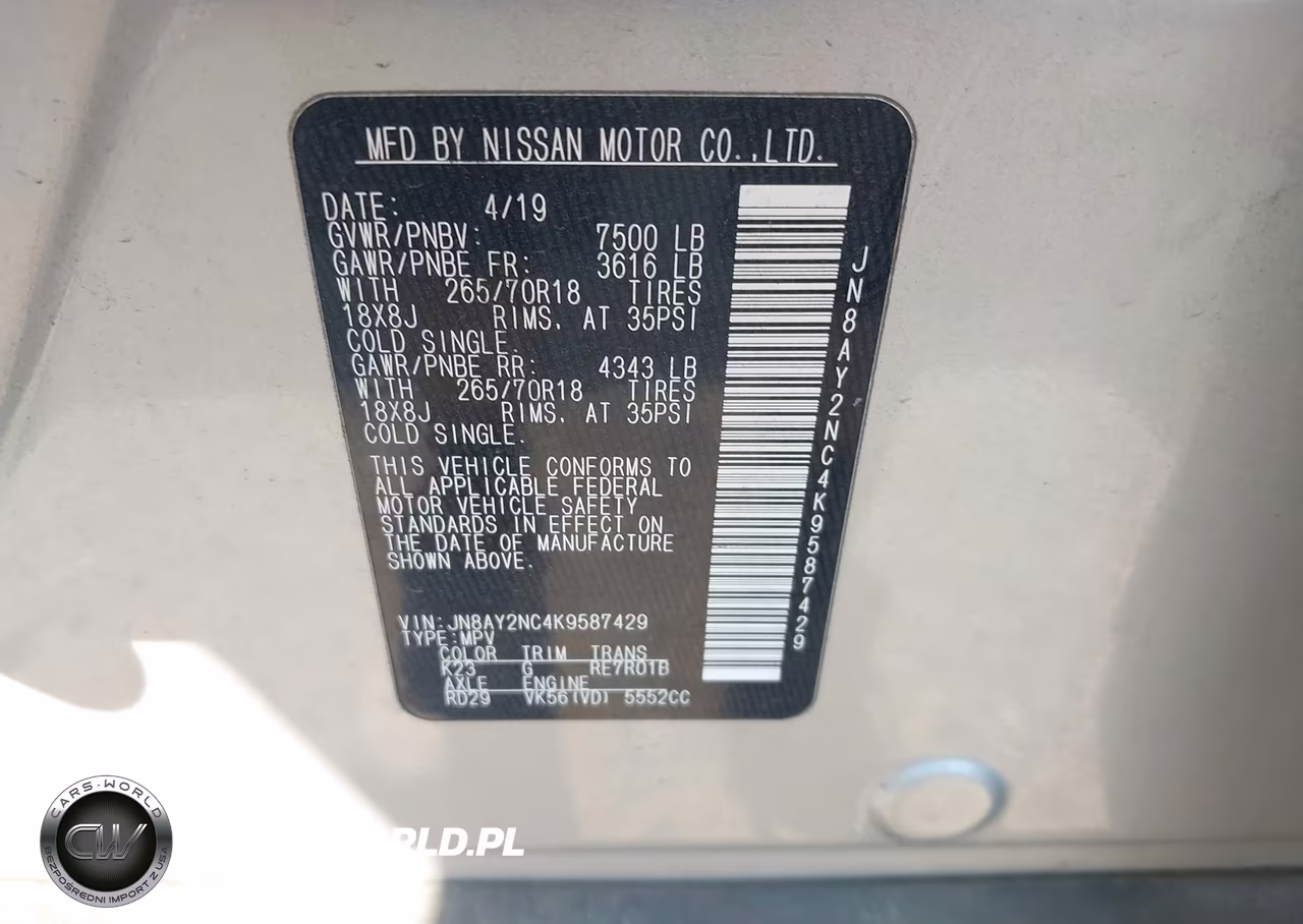 2019 Nissan Armada Sv VIN:JN8AY2NC4K9587429 - 9