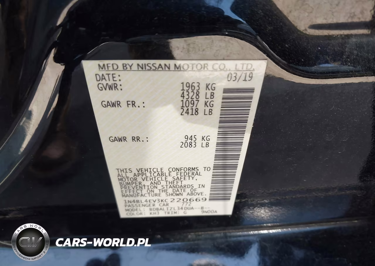 2019 Nissan Altima 2.5 Sl VIN:1N4BL4EV3KC220669 - 9