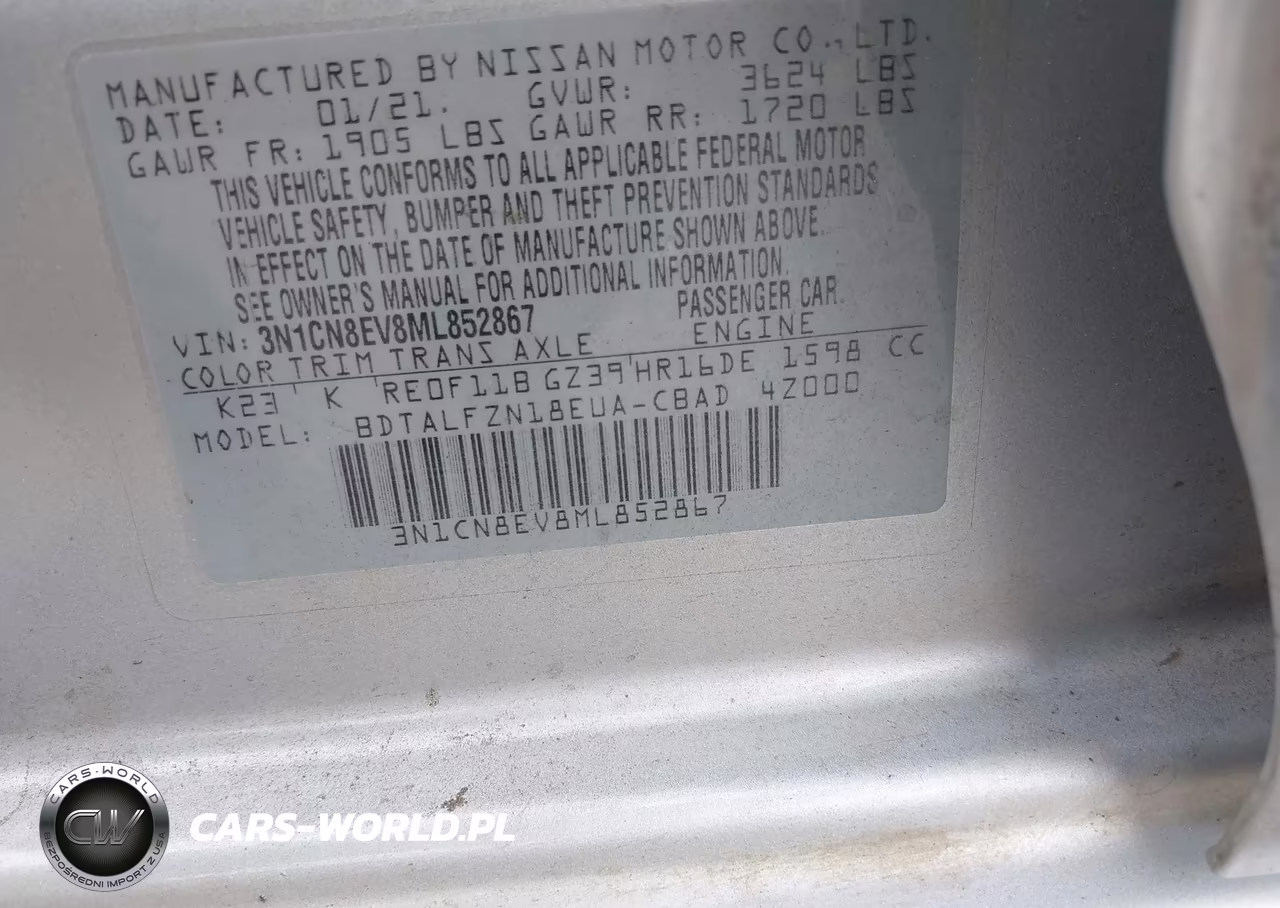 2021 Nissan Versa Sv Xtronic Cvt VIN:3N1CN8EV8ML852867 - 9