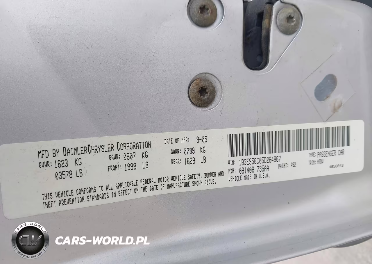 2005 Dodge Neon Sxt VIN:1B3ES56C05D264867 - 9