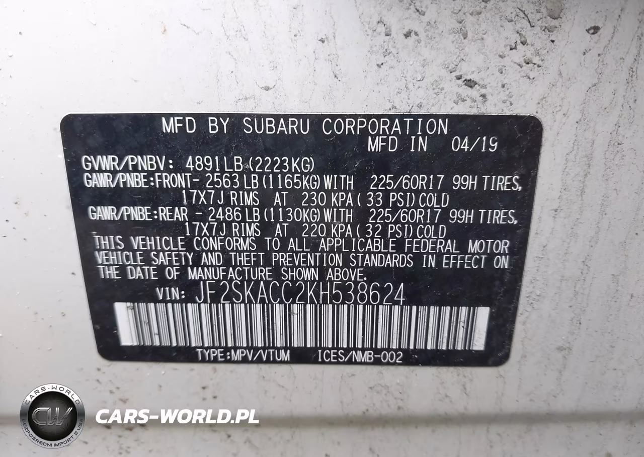 2019 Subaru Forester VIN:JF2SKACC2KH538624 - 9