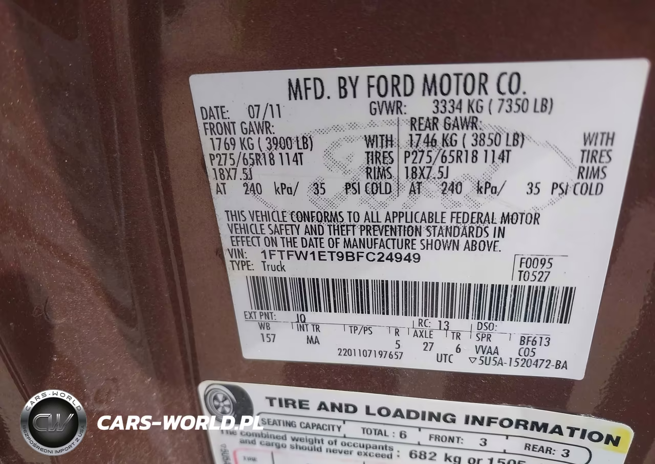 2011 Ford F-150 Xlt VIN:1FTFW1ET9BFC24949 - 9