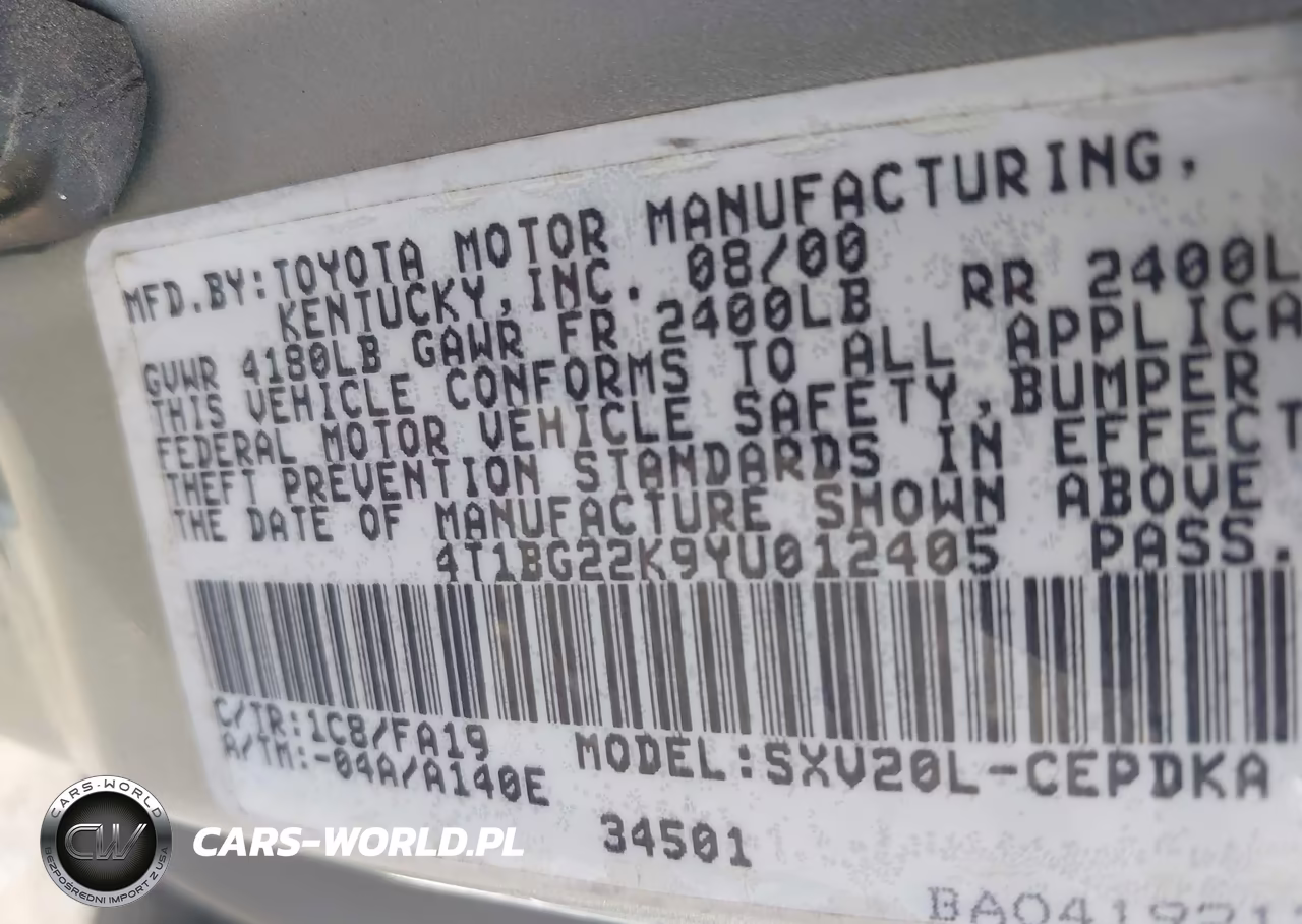 2000 Toyota Camry Ce VIN:4T1BG22K9YU012405 - 9