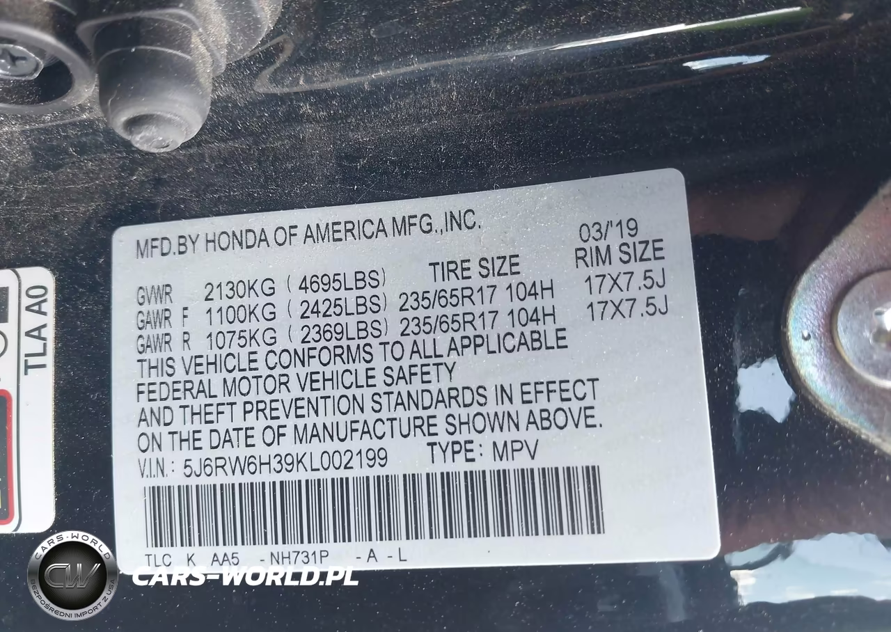 2019 Honda Cr-V Lx VIN:5J6RW6H39KL002199 - 9