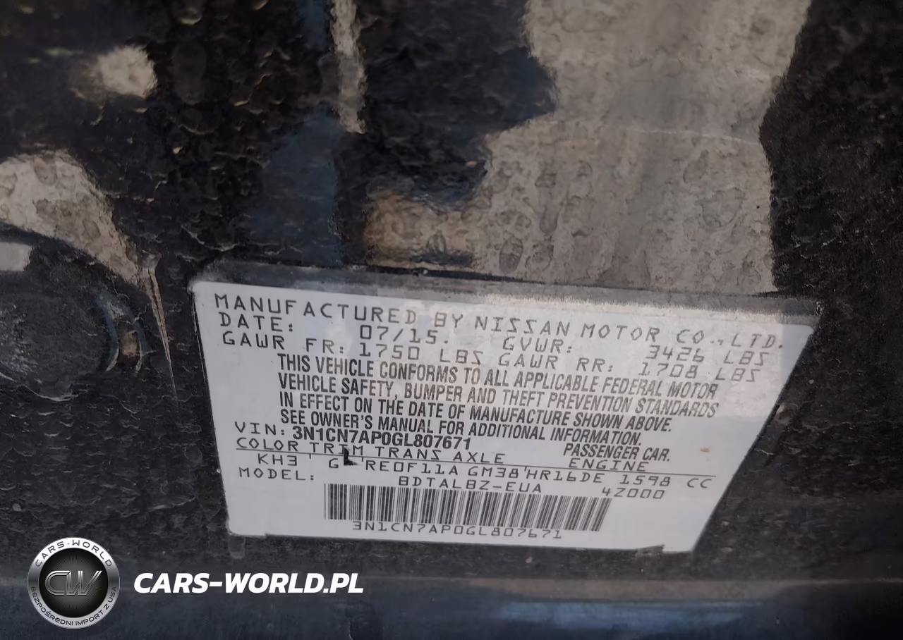 2016 Nissan Versa VIN:3N1CN7AP0GL807671 - 9