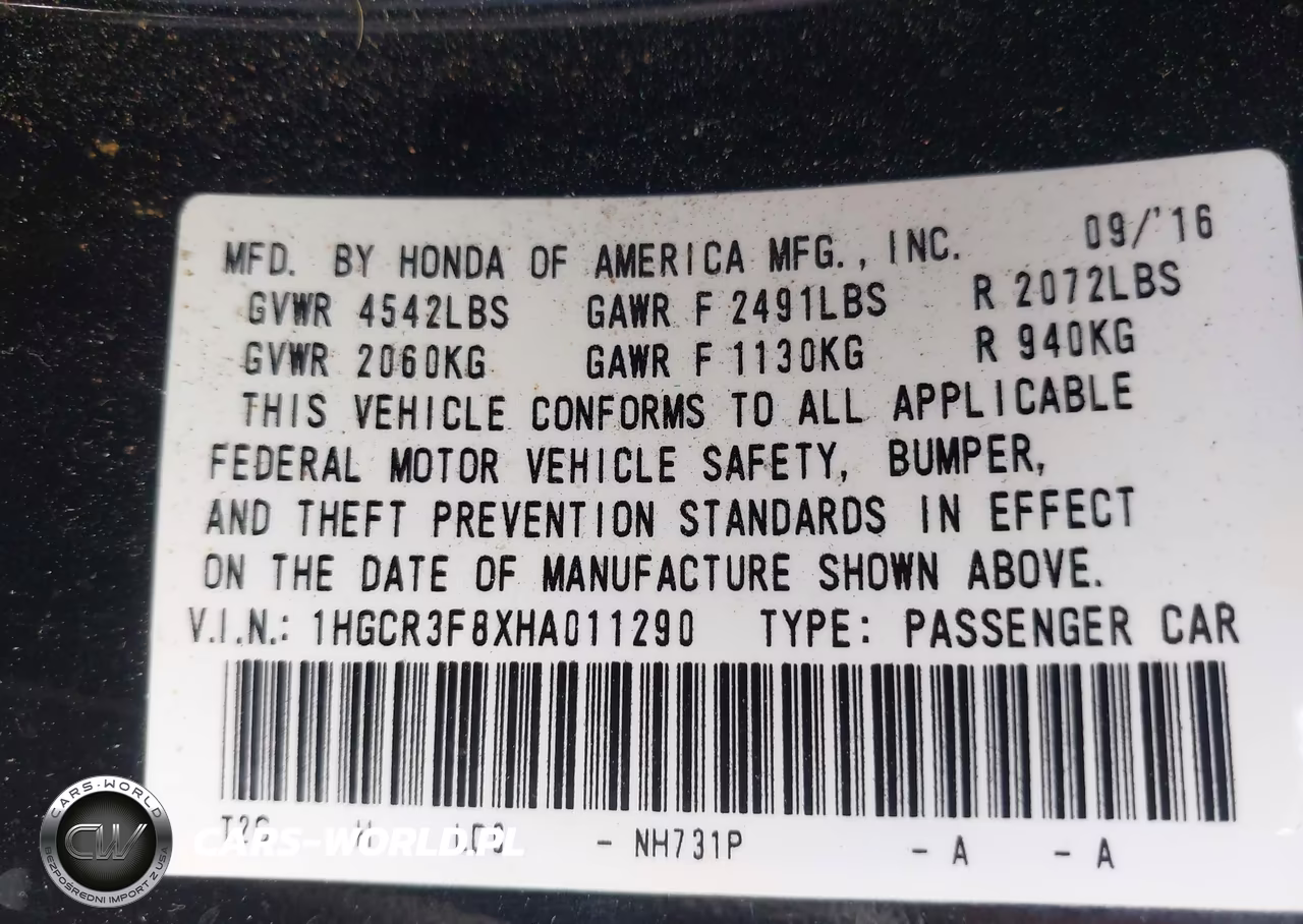 2017 Honda Accord Ex-L V6 VIN:1HGCR3F8XHA011290 - 9