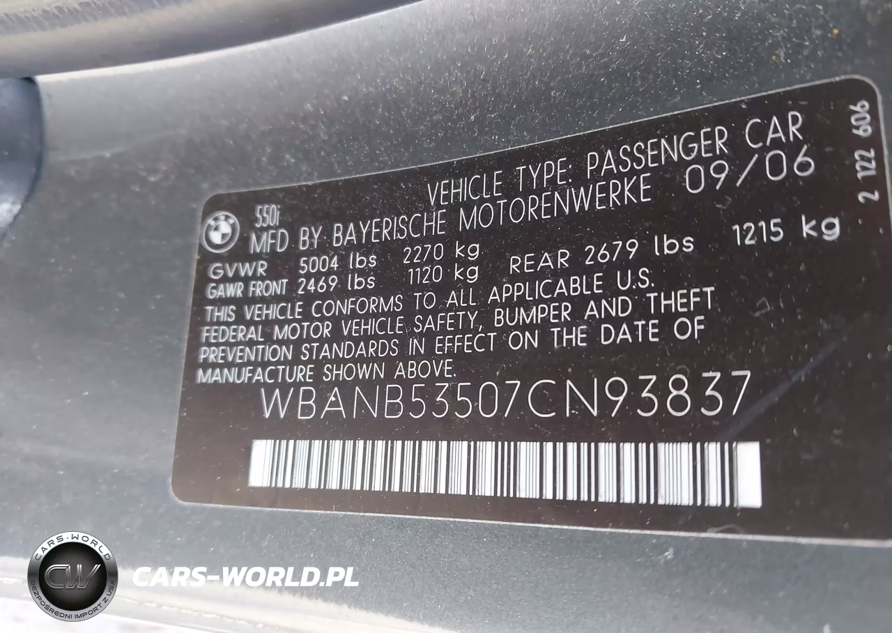 2007 BMW 550I VIN:WBANB53507CN93837 - 9