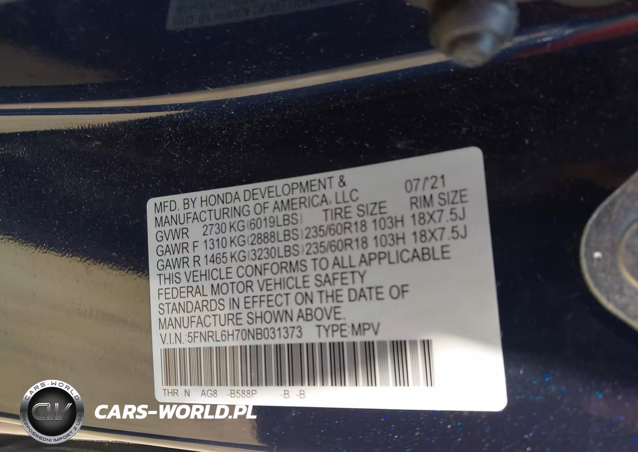 2022 Honda Odyssey Ex-L VIN:5FNRL6H70NB031373 - 9