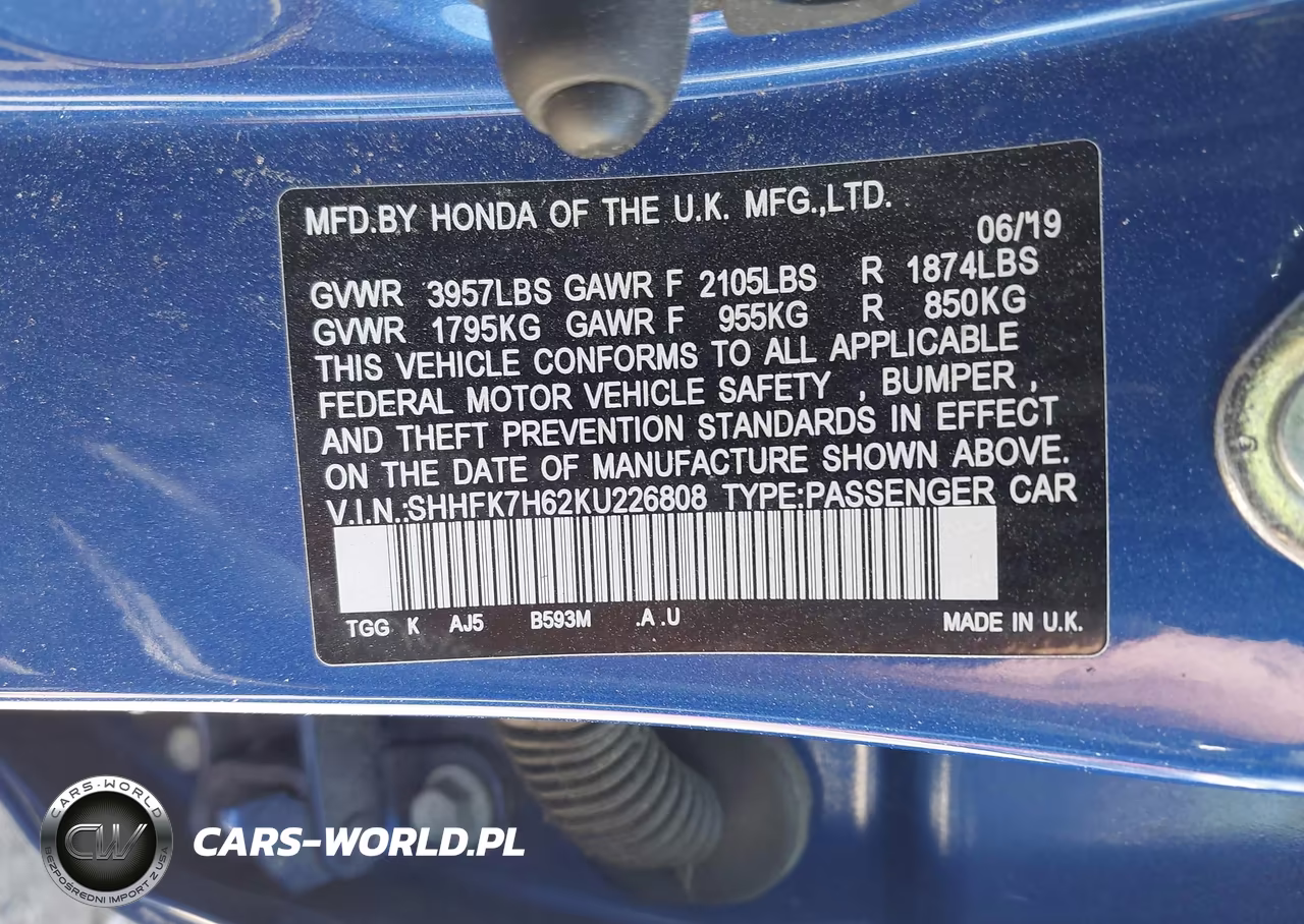 2019 Honda Civic Ex VIN:SHHFK7H62KU226808 - 9