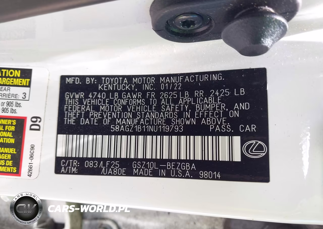 2022 Lexus Es 350 F Sport VIN:58AGZ1B11NU119793 - 9