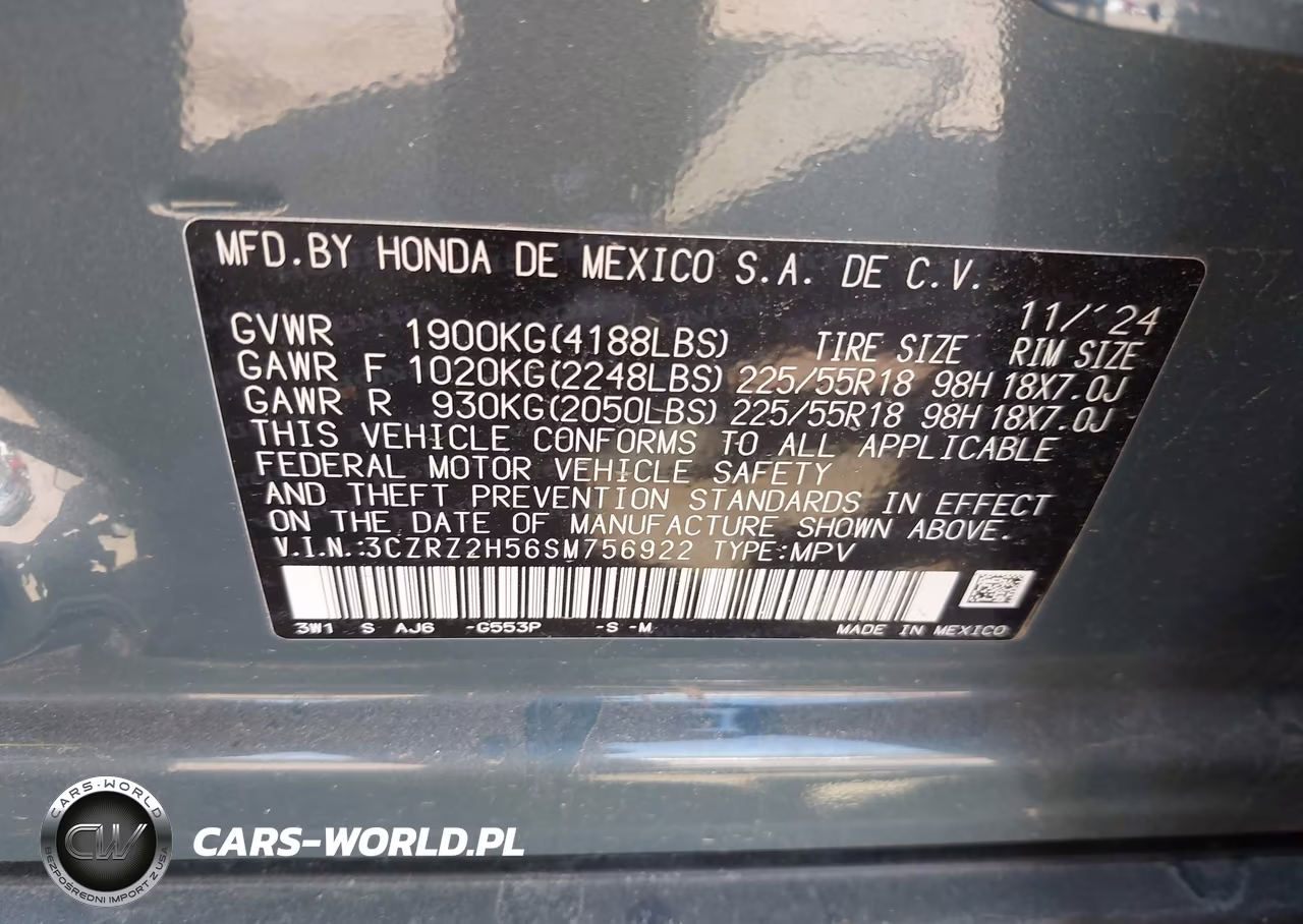 2025 Honda Hr-V Awd Sport VIN:3CZRZ2H56SM756922 - 9