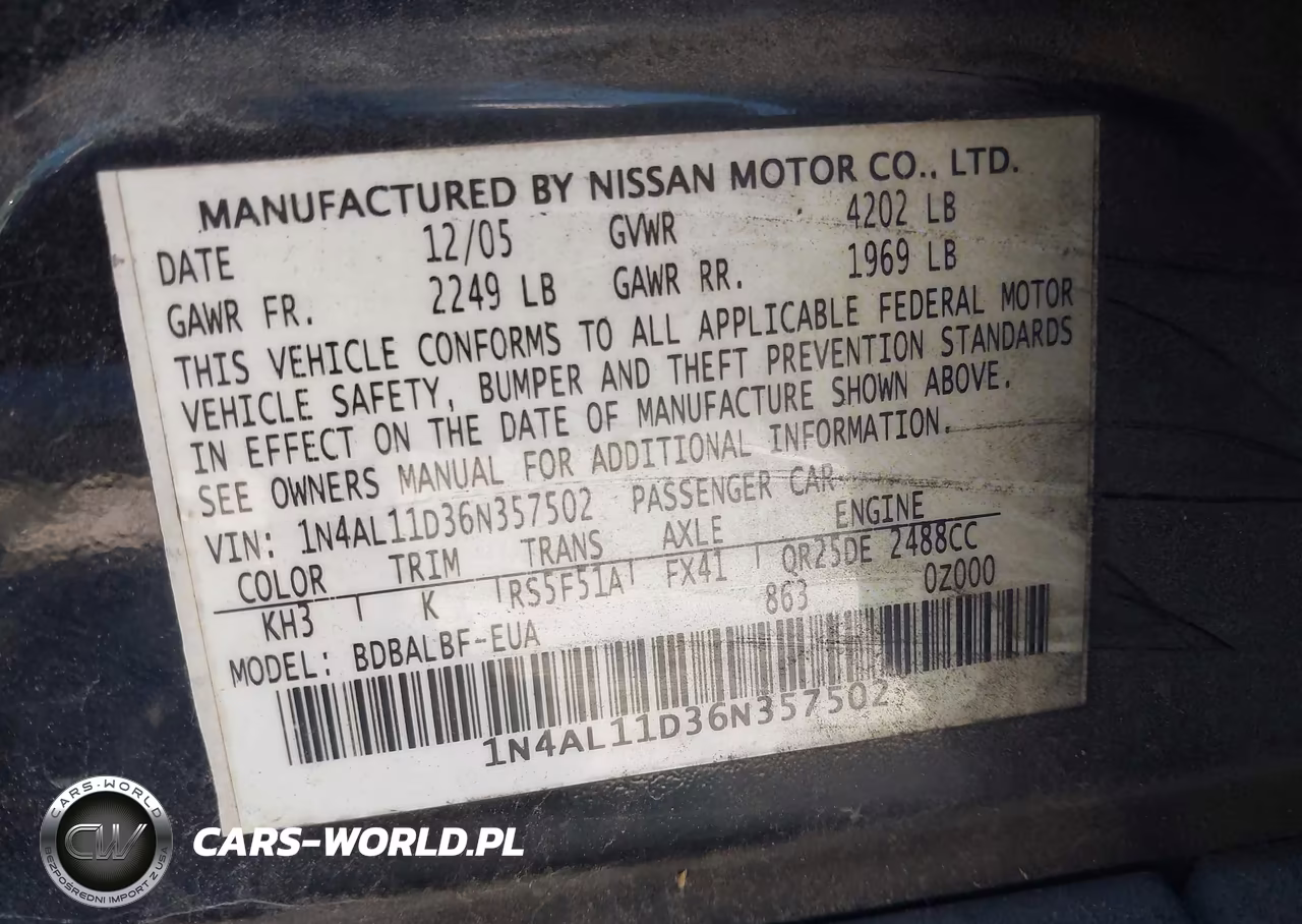 2006 Nissan Altima 2.5 S VIN:1N4AL11D36N357502 - 9