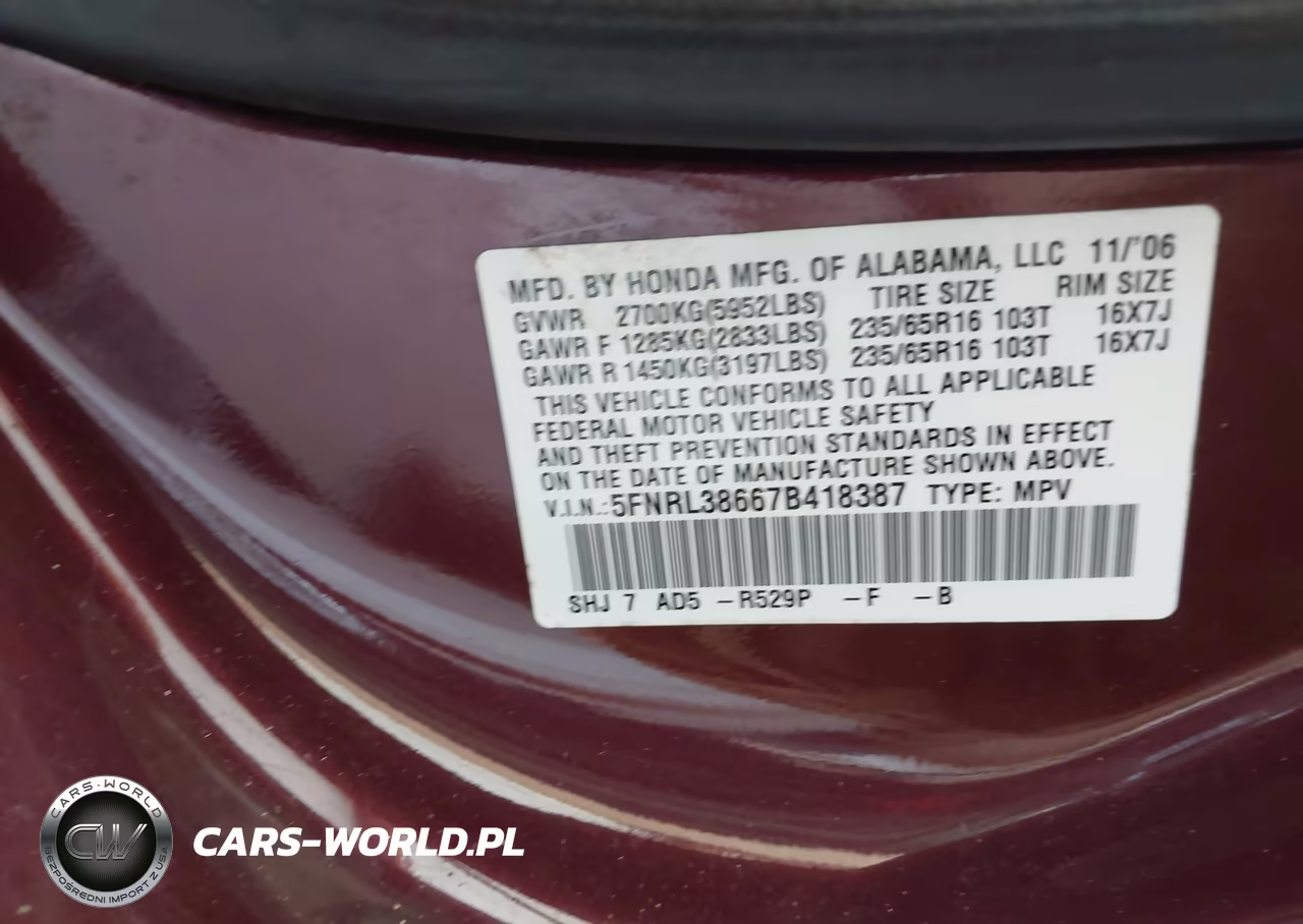 2007 Honda Odyssey Ex-L VIN:5FNRL38667B418387 - 9