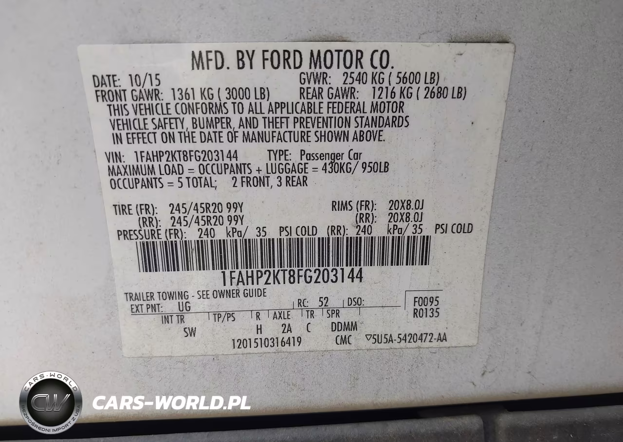 2015 Ford Taurus Sho VIN:1FAHP2KT8FG203144 - 9