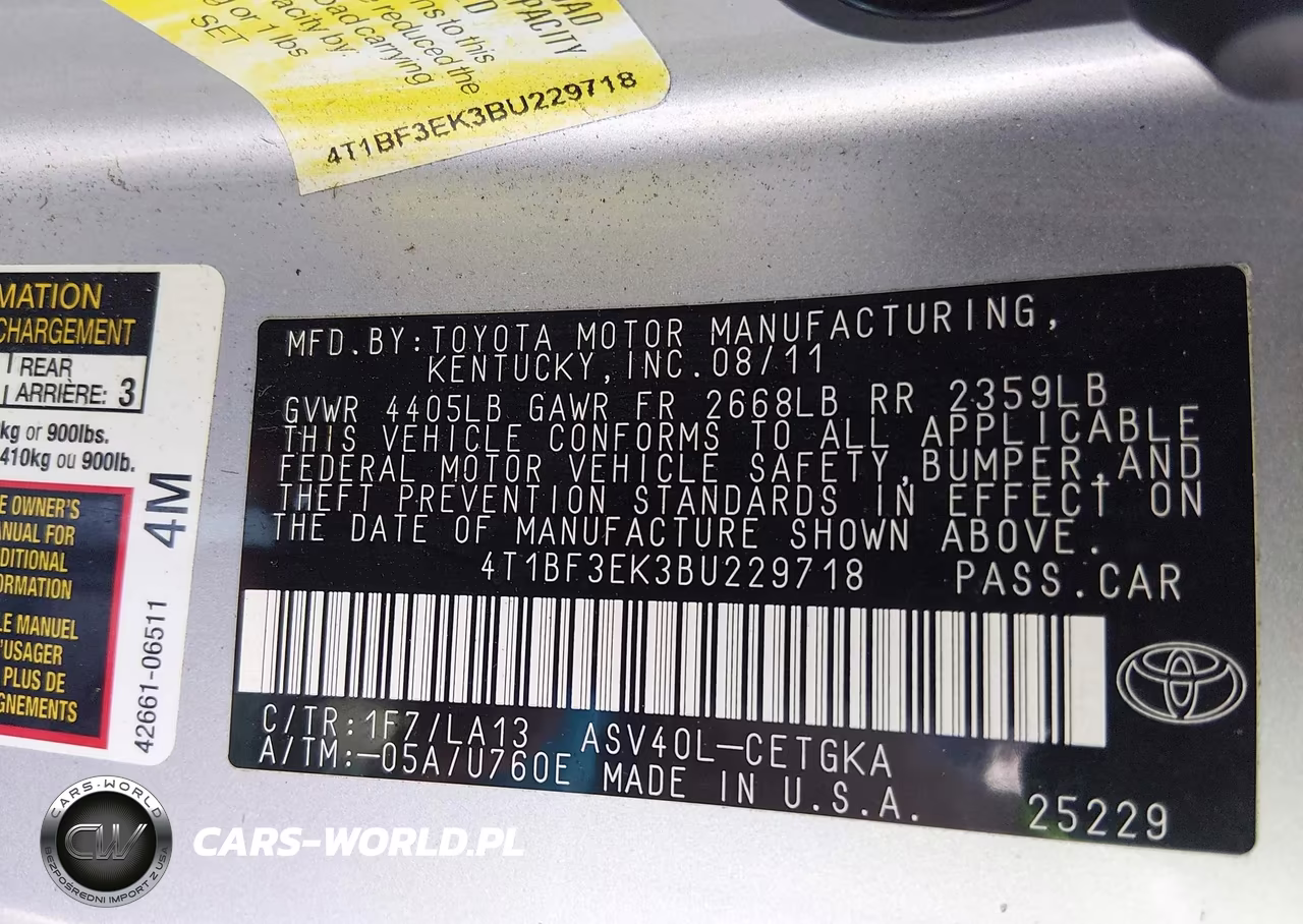 2011 Toyota Camry Xle VIN:4T1BF3EK3BU229718 - 9
