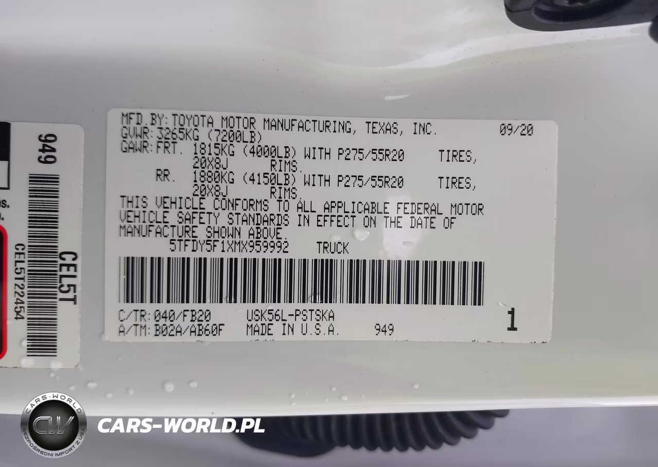 2021 Toyota Tundra Sr5 VIN:5TFDY5F1XMX959992 - 9