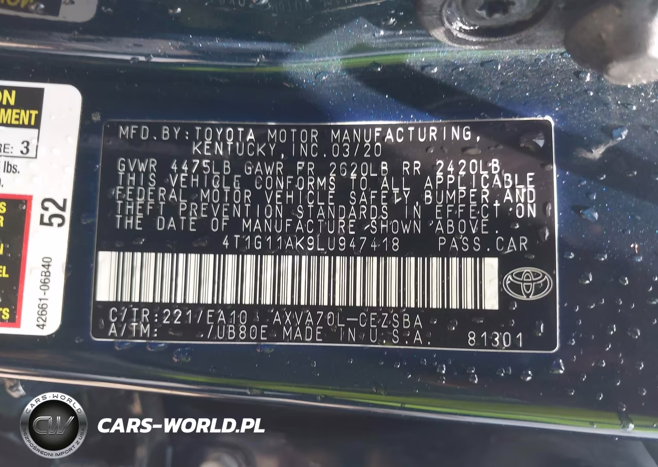 2020 Toyota Camry Se VIN:4T1G11AK9LU947418 - 9